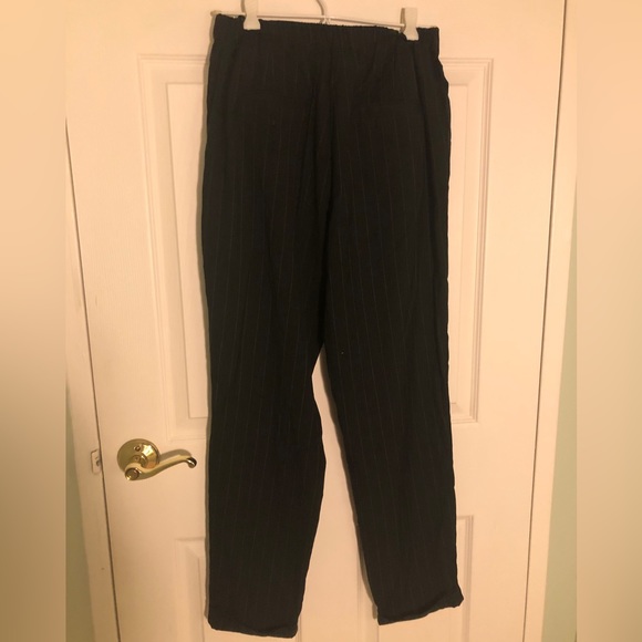 Mango Casual Black with Grey Stripe Pants with Elastic Tie Waist - Picture 3 of 4